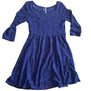 Free People Electric Blue Lace and 3/4 Sleeved Dress Classic and Feminine